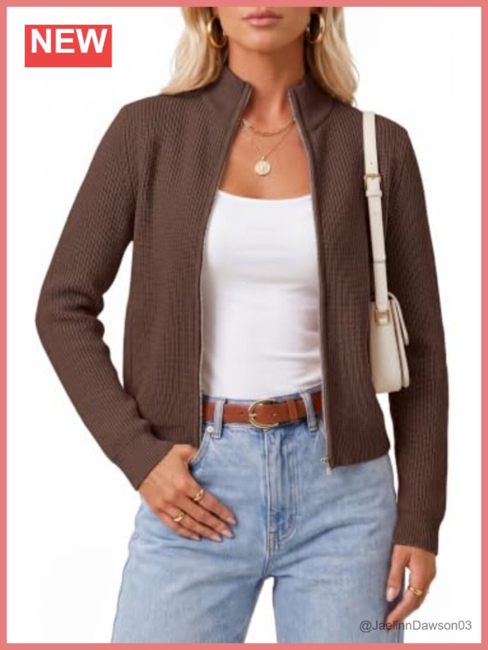 Wool Blend Mock Neck Zip Up Cardigan Sweater